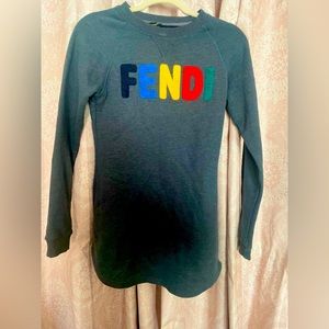 FENDI woman’s Dark Grey Chenille Patch  Logo  Crewneck Sweatshirt Jumper Size 38
